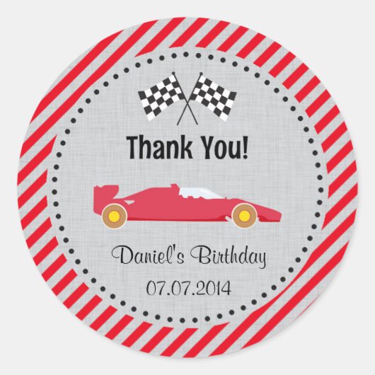 Red Race Car Birthday Danke Stickers (Vorderseite)