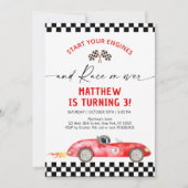 Red Race Car Birthday Einladung (Vorderseite)