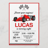 Red Race Car Birthday Party Einladung (Vorderseite)
