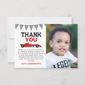 Red Race Car Birthday Party Foto Dankeskarte (Vorderseite)