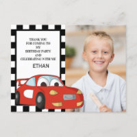 Red Race Car Black White Birthday Foto Thank You