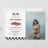 Red Race Car Boy Baby Dusche Einladung (Vorderseite)