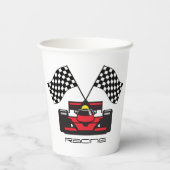 Red Race Car Checked Flag Design Paper Cup Pappbecher (Rückseite)