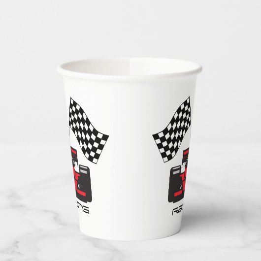 Red Race Car Checked Flag Design Paper Cup Pappbecher (Links)