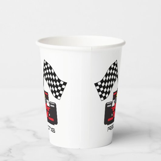 Red Race Car Checked Flag Design Paper Cup Pappbecher (Rechts)