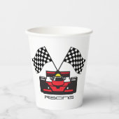 Red Race Car Checked Flag Design Paper Cup Pappbecher (Vorderseite)