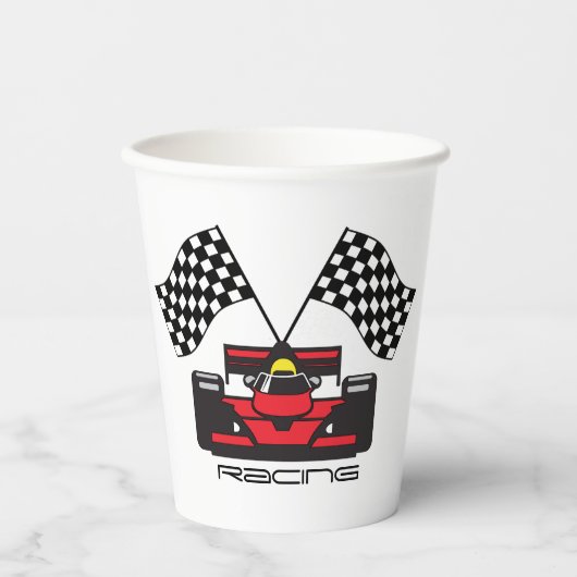 Red Race Car Checked Flag Design Paper Cup Pappbecher (Vorderseite)