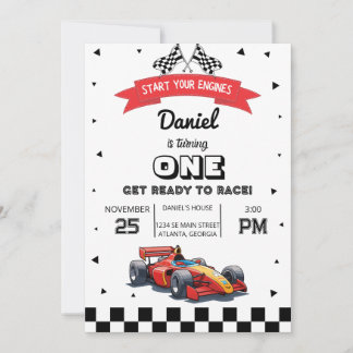 Red Race Car Custom Kindergeburtstag Party Einladu Einladung