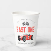 Red Race Car Fast 1 Party zum 1. Pappbecher (Rückseite)