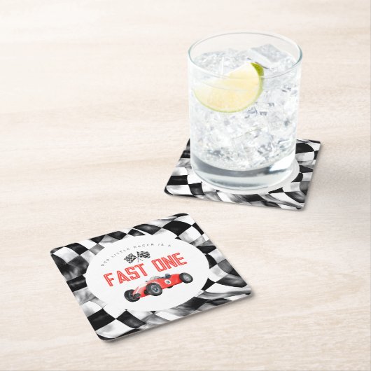 Red Race Car Fast 1 Party zum 1. Rechteckiger Pappuntersetzer (Vor Ort)
