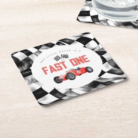 Red Race Car Fast 1 Party zum 1. Rechteckiger Pappuntersetzer (angewinkelt)