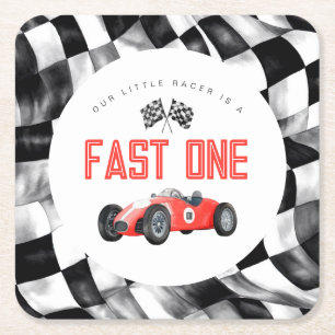 Red Race Car Fast 1 Party zum 1. Rechteckiger Pappuntersetzer