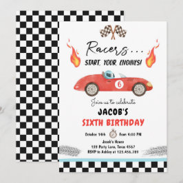 Red Race Car Fast Neugieriger Junge Geburtstag Einladung
