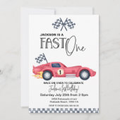 Red Race car FAST ONE Birthday invition Einladung (Vorderseite)