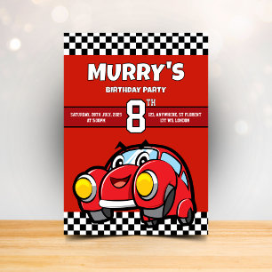 Red Race Car Geburtstag 8. Geburtstagsparty Einladung