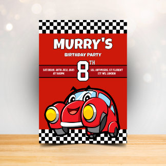 Red Race Car Geburtstag 8. Geburtstagsparty Einladung