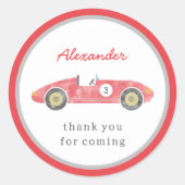 Red Race Car Geburtstag Runder Aufkleber (Vorderseite)