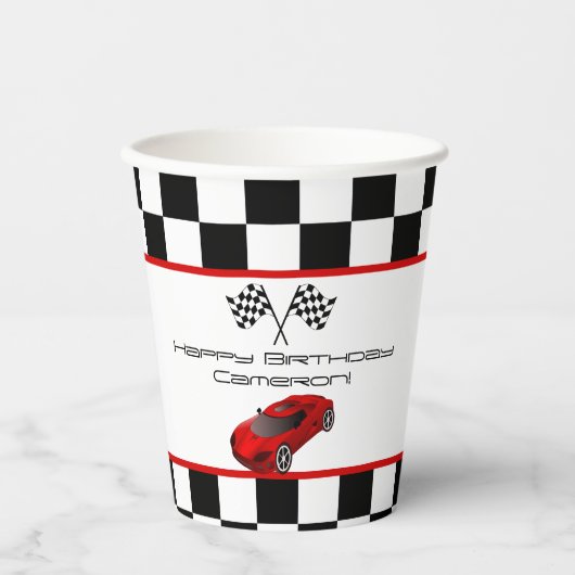 Red Race Car | KINDERGEBURTSTAG PARTY Pappbecher (Vorderseite)