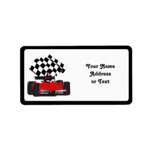Red Race Car mit Checkbox Adressaufkleber