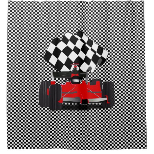 Red Race Car mit Checkbox Duschvorhang (Vorderseite)