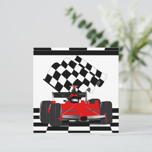 Red Race Car mit Checkbox Einladung (Stehend Vorderseite)