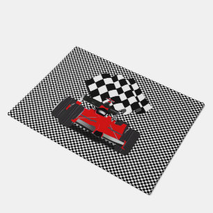 Red Race Car mit Checkbox Fußmatte