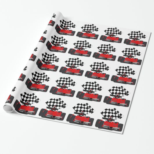 Red Race Car mit Checkbox Geschenkpapier (Ungerollt)