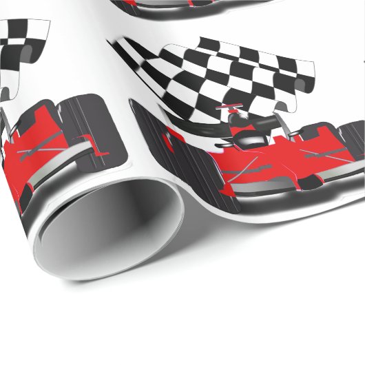 Red Race Car mit Checkbox Geschenkpapier (Rolleneckpunkt)