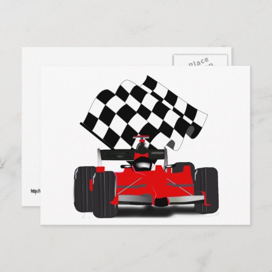 Red Race Car mit Checkbox Postkarte (Vorne/Hinten)