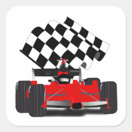 Red Race Car mit Checkbox Quadratischer Aufkleber