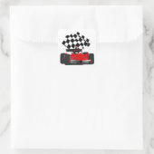 Red Race Car mit Checkbox Quadratischer Aufkleber (Tasche)
