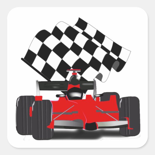 Red Race Car mit Checkbox Quadratischer Aufkleber (Vorderseite)