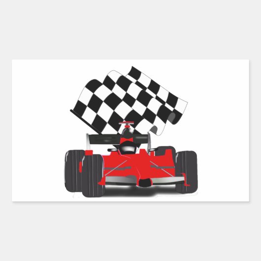Red Race Car mit Checkbox Rechteckiger Aufkleber (Vorderseite)