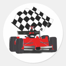 Red Race Car mit Checkbox Runder Aufkleber