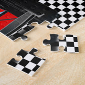 Red Race Car mit Checkered Flag Jigsaw Puzzle (Seite)