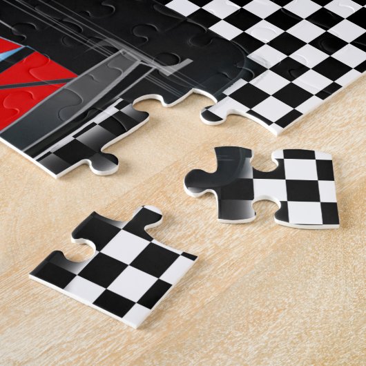 Red Race Car mit Checkered Flag Jigsaw Puzzle (Seite)