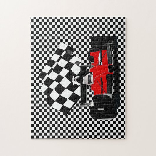 Red Race Car mit Checkered Flag Jigsaw Puzzle (Vertikal)
