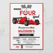 Red Race Car Need Four Speed Birthday Party Einladung (Vorderseite)