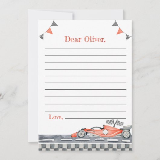 Red Race Car Party Time Capsule Note Card Dankeskarte (Vorderseite)