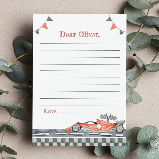 Red Race Car Party Time Capsule Note Card Dankeskarte