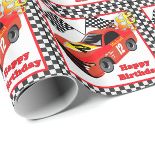 Red Race Car Personalisiert Geburtstagsgeschenk Geschenkpapier