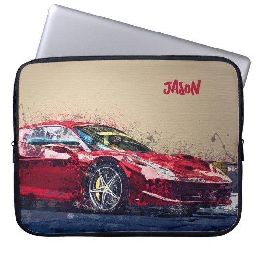 Red Race Car Personalisierter Laptop Sleeve Gesche (Vorderseite)