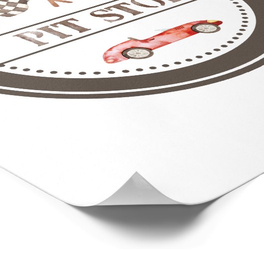 Red Race Car Pit Stopp Sign Poster (Ecke)