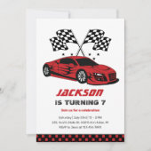 Red Race Car Racing Kids Boys Geburtstag Einladung (Vorderseite)