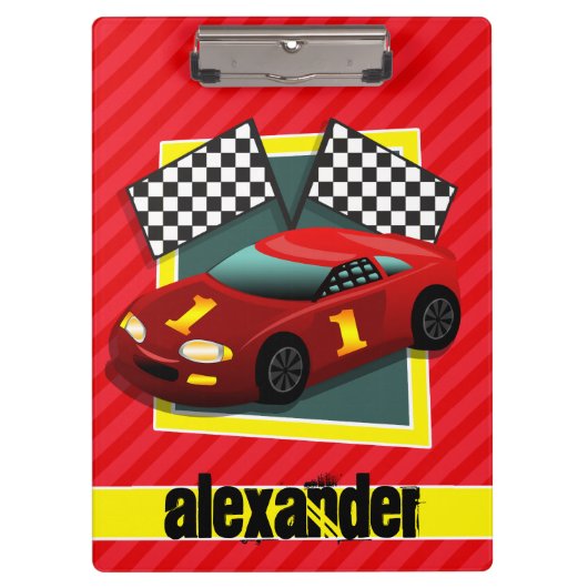 Red Race Car; Scarlet Red Strips Klemmbrett (Vorderseite)