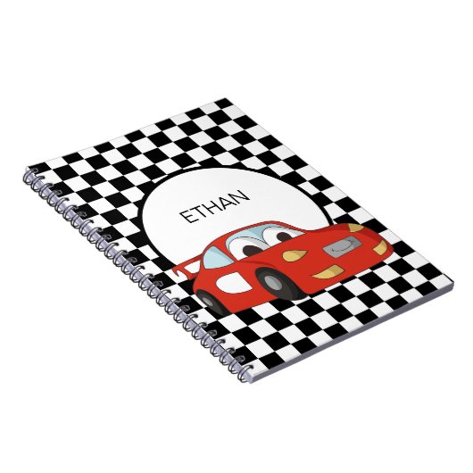 Red Race Car Schwarz-weiß Checked Flag Child Notizblock (Rechte Seite)