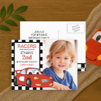 Red Race Car Schwarz-weiß Checkered 2. Geburtstag