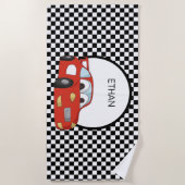Red Race Car Schwarz-weiß Checkered Child's Strandtuch (Vorderseite)