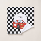 Red Race Car Schwarz-weiß Checkered Flag Child's Badhandtuch Set (Waschlappen)