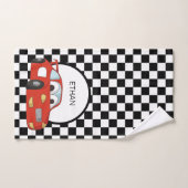 Red Race Car Schwarz-weiß Checkered Flag Child's Badhandtuch Set (Handtuch)